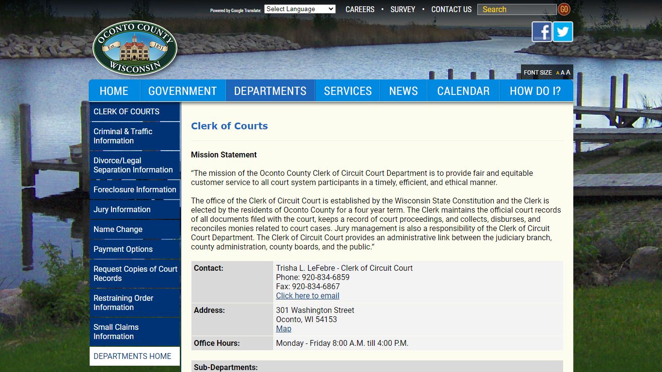 Oconto County » Departments » Clerk of Courts