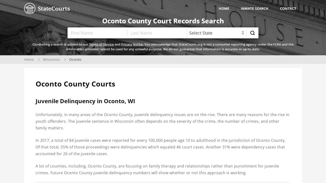 Oconto County, WI Courts - Records & Cases - StateCourts